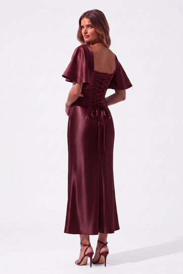 Sheath-Column Tea Length Stretch Satin Special Occasion Dress CS1089 - Wine - COCOMELODY