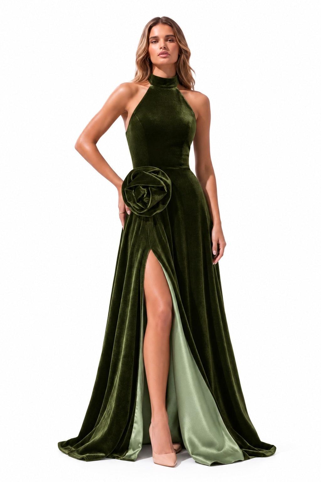 A-Line Floor Length Velvet Special Occasion Dress CS1095