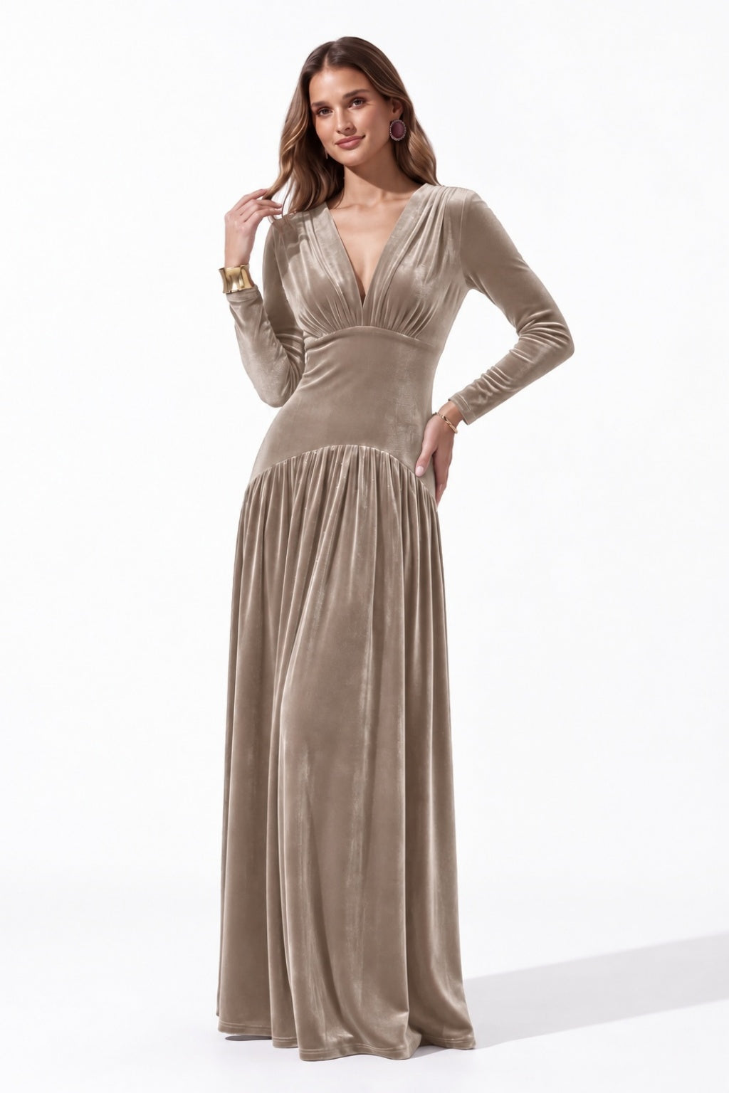 A-Line Floor Length Velvet Special Occasion Dress CS1097