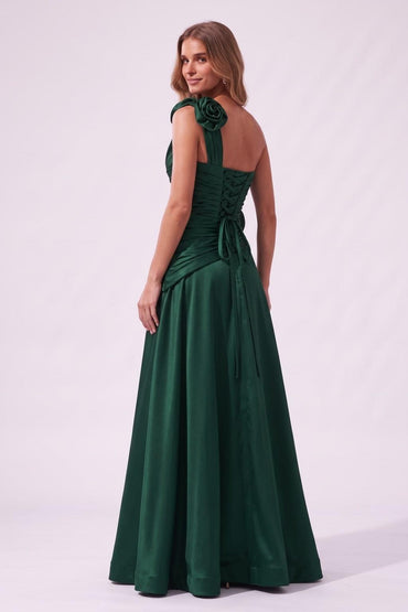 A-Line Floor Length Satin Special Occasion Dress CS1100 - Hunter Green - COCOMELODY