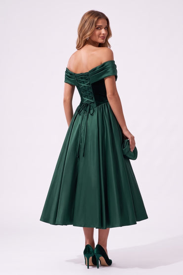 A-Line Tea Length Satin Velvet Special Occasion Dress CS1102