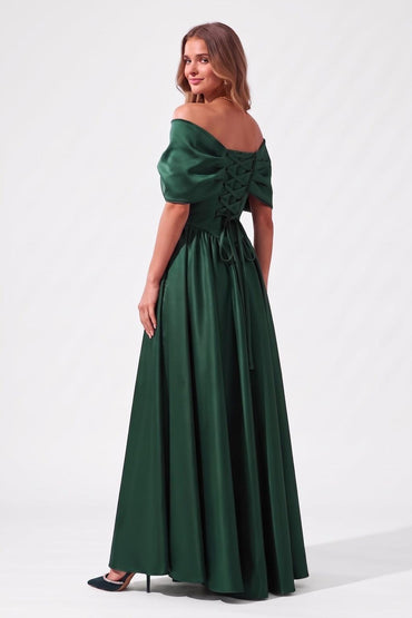 A-Line Floor Length Satin Special Occasion Dress CS1103 - Hunter Green - COCOMELODY