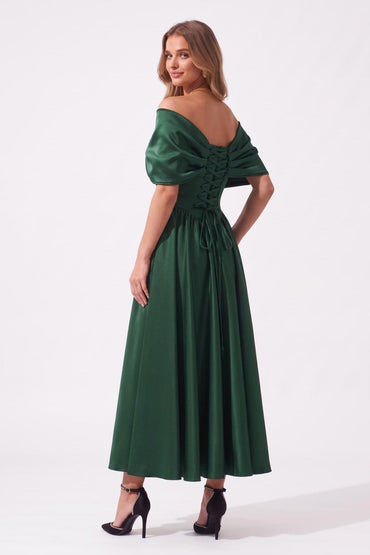 A-Line Ankle Length Satin Special Occasion Dress CS1104 - Hunter Green - COCOMELODY
