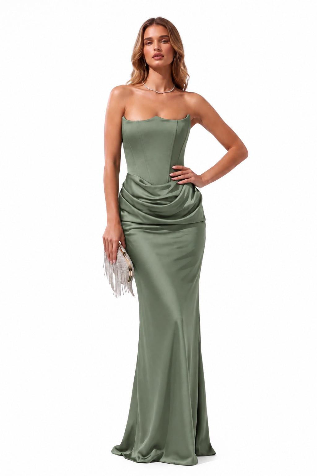 Trumpet-Mermaid Floor Length Acetate Satin Special Occasion Dress CS1105 - Olive Green - COCOMELODY