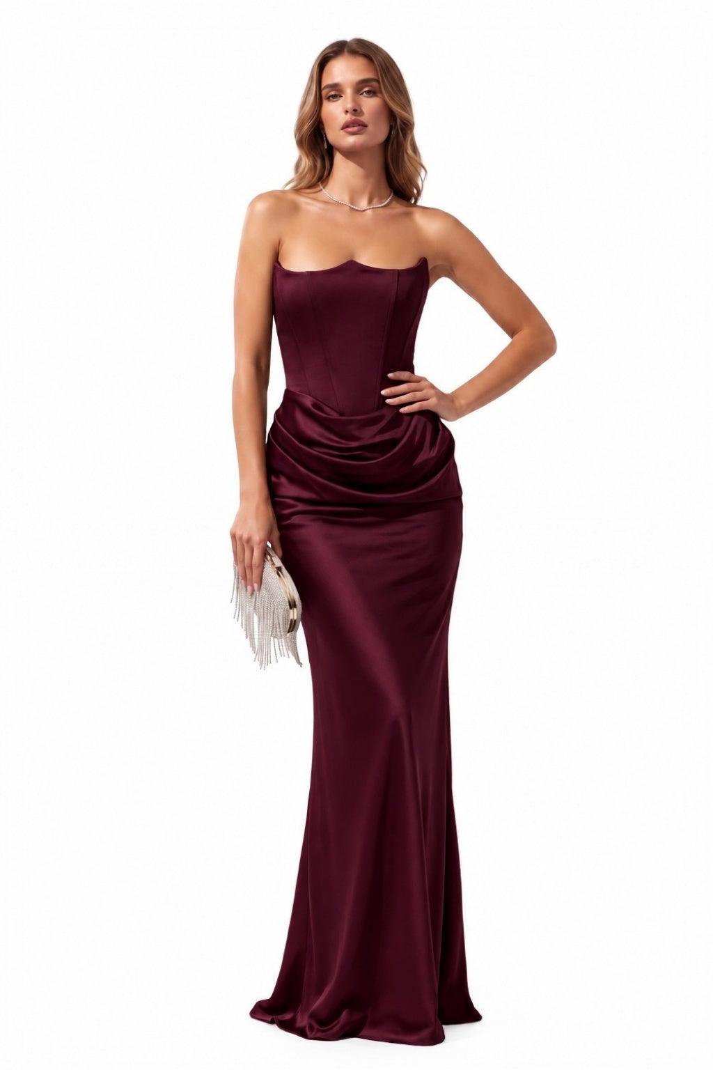 Trumpet-Mermaid Floor Length Acetate Satin Special Occasion Dress CS1105 - Wine - COCOMELODY