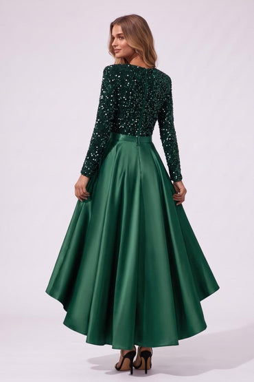 A-Line High-Low Satin Special Occasion Dress CS1106 - Hunter Green - COCOMELODY