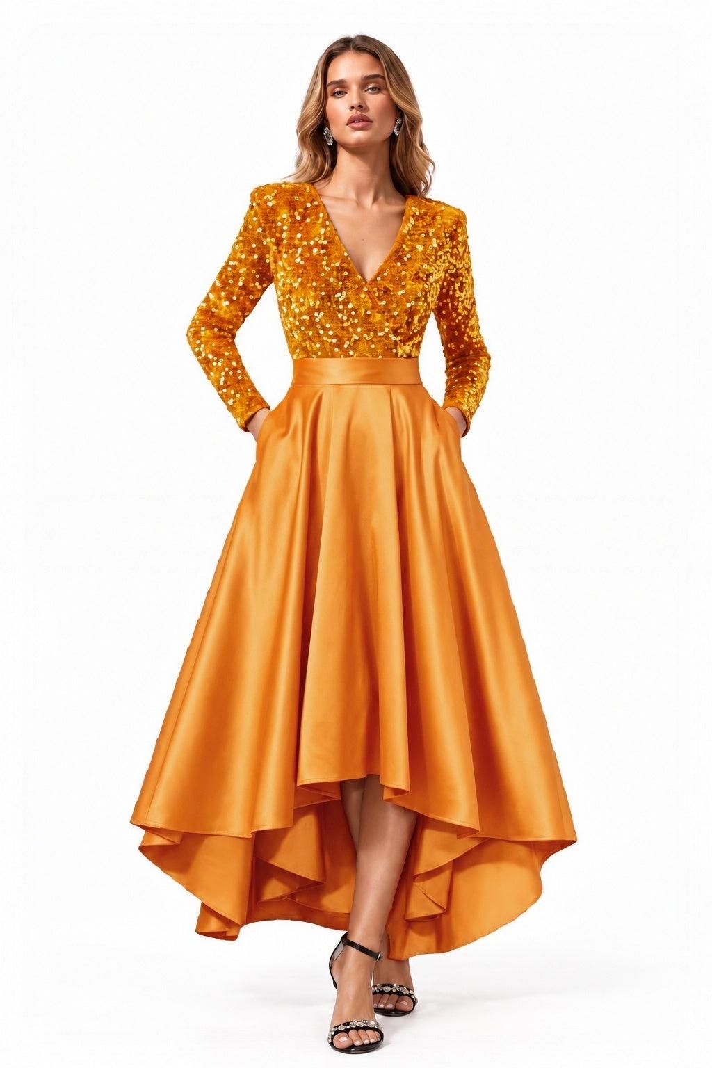 A-Line High-Low Satin Special Occasion Dress CS1106 - Orange - COCOMELODY
