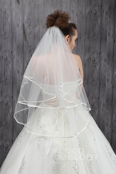 Classic Two-tier Ribbon Edge Tulle Hip Veils CV0015004 - COCOMELODY