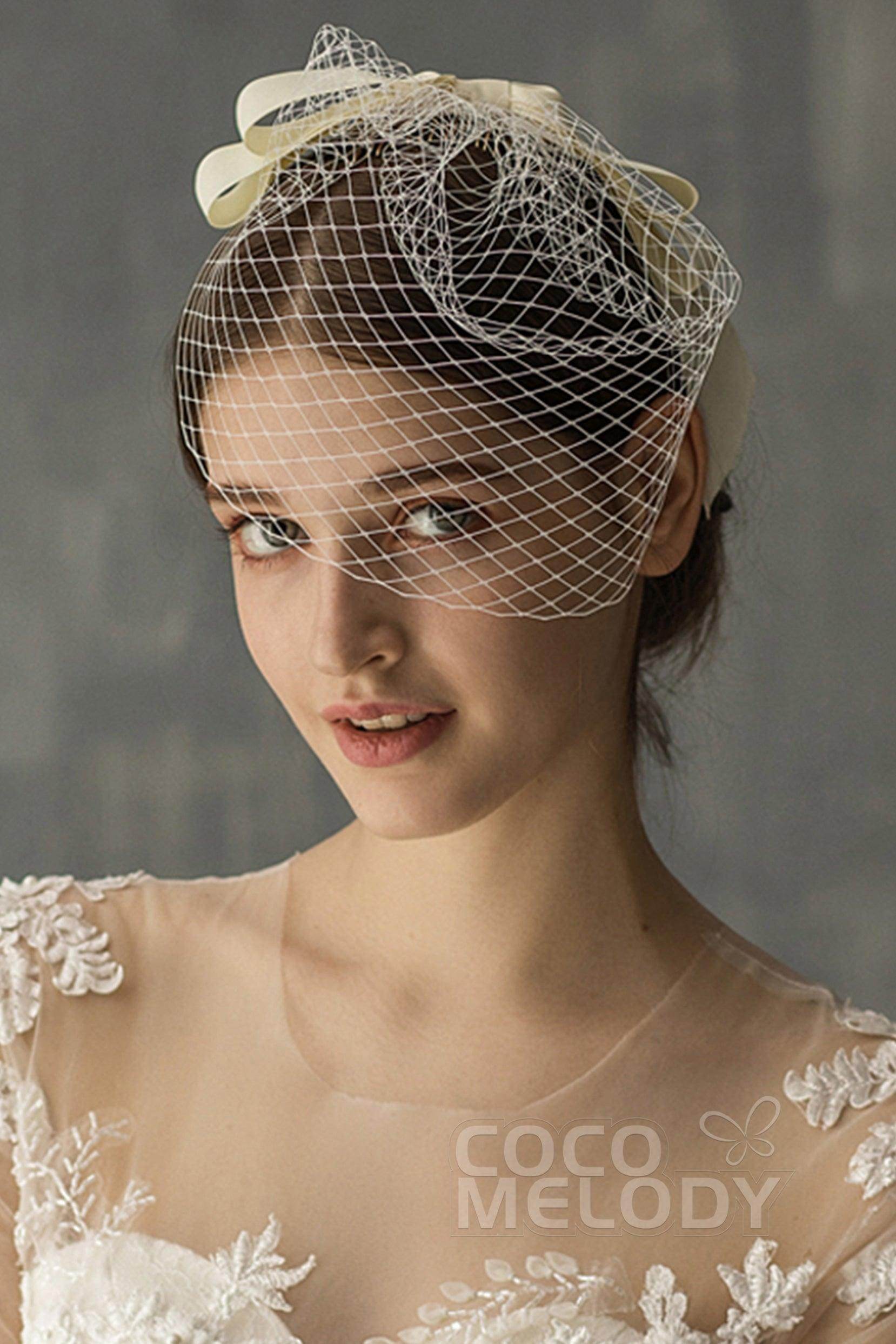 Cute One-tier Cut Edge Tulle Blusher Veils with Bow CV0196 - COCOMELODY