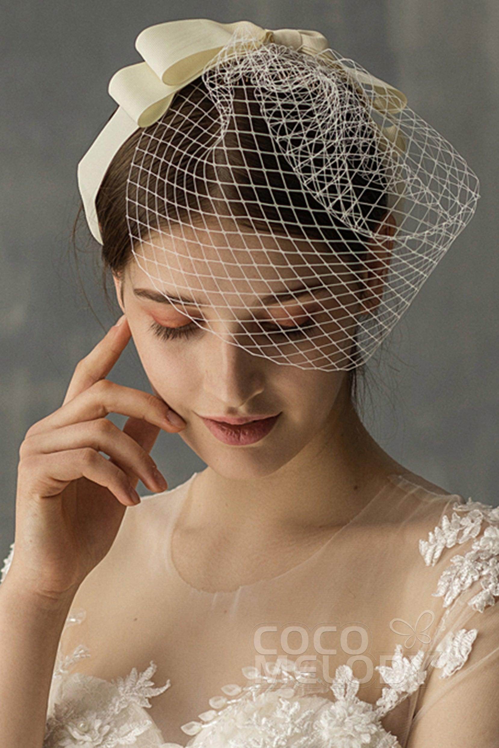 Cute One-tier Cut Edge Tulle Blusher Veils with Bow CV0196 - COCOMELODY