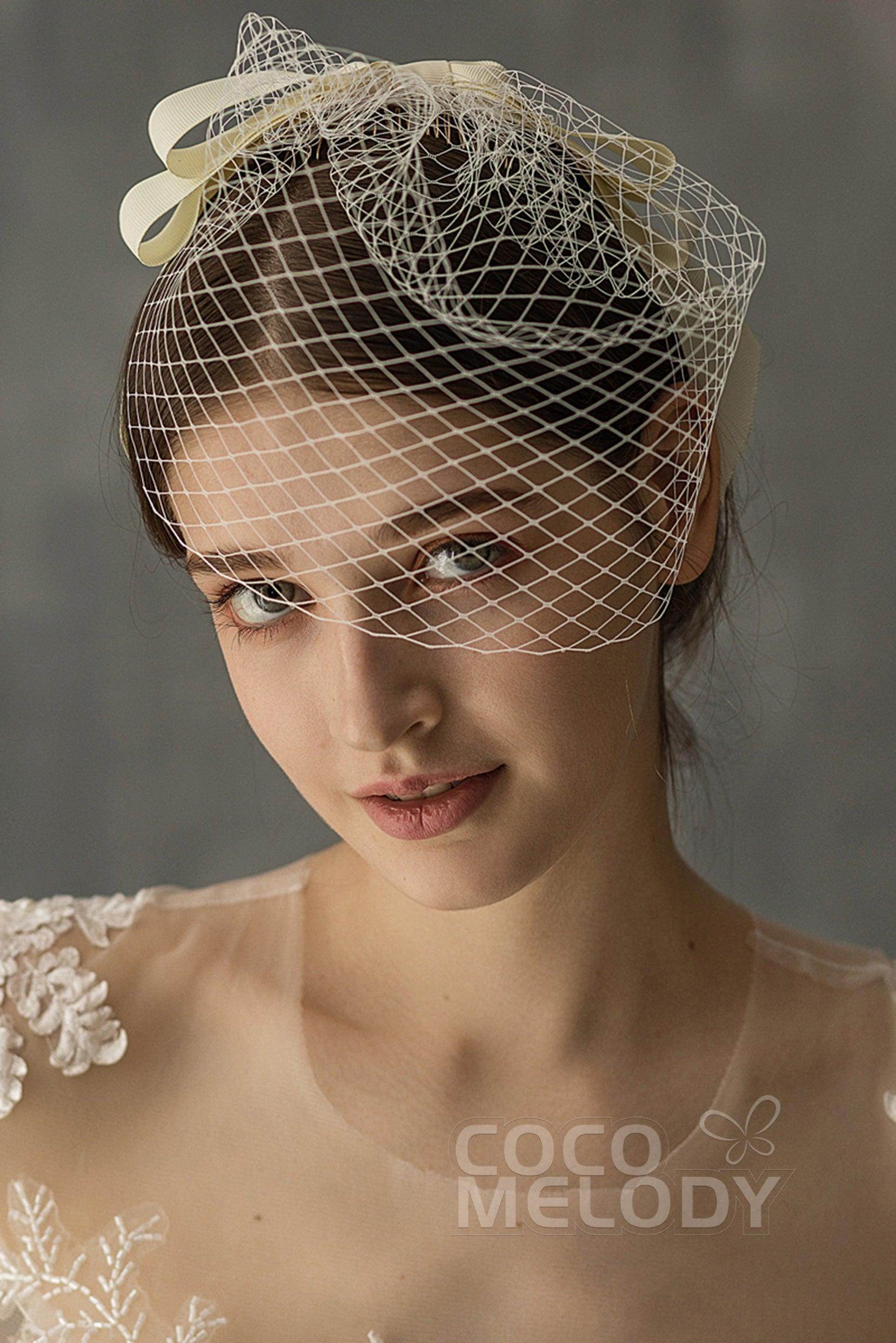 Cute One-tier Cut Edge Tulle Blusher Veils with Bow CV0196 - COCOMELODY