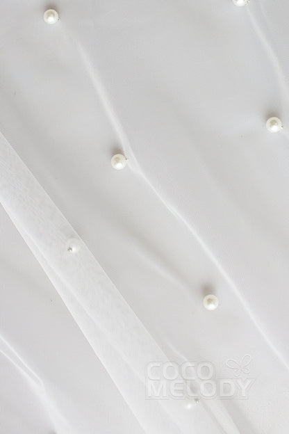 Elegant One-tier Cut Edge Tulle Chapel Veils Pearls CV0199