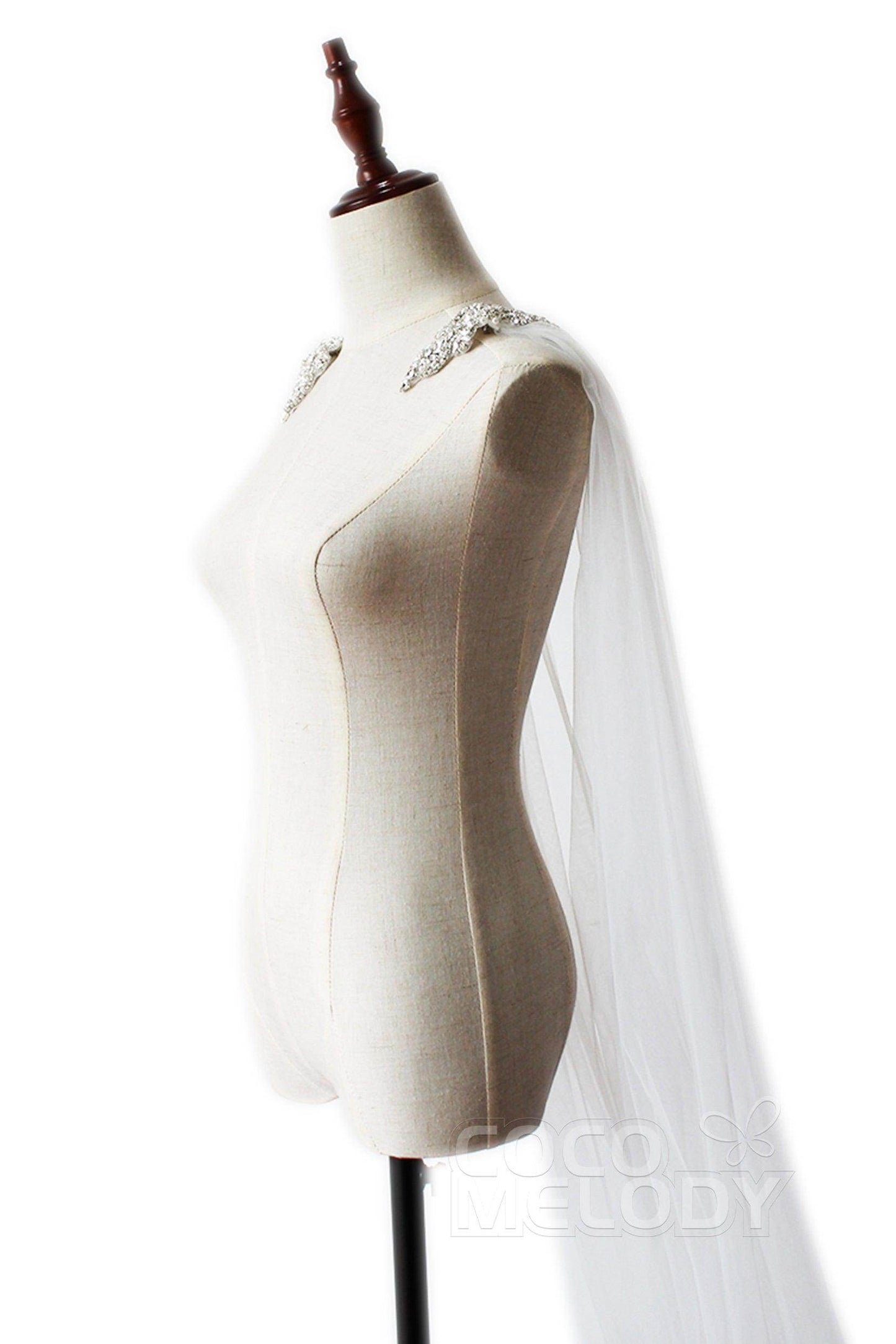 Elegant One-tier Cut Edge Tulle Chapel Veils Beading CV0200 - COCOMELODY