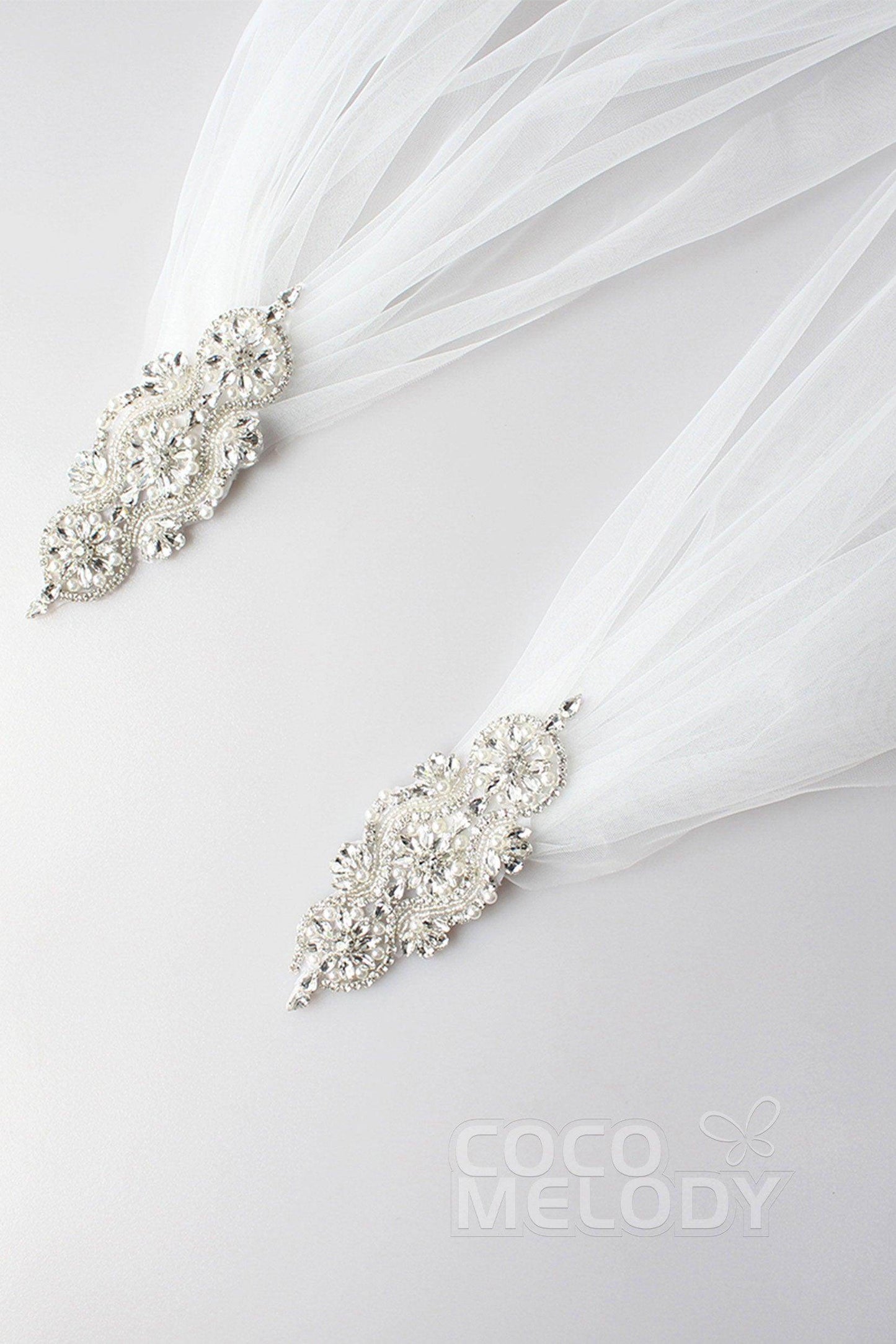 Elegant One-tier Cut Edge Tulle Chapel Veils Beading CV0200 - COCOMELODY