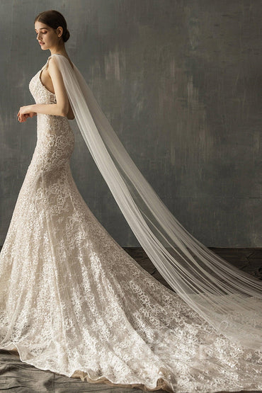 Elegant One-tier Cut Edge Tulle Chapel Veils Beading CV0200