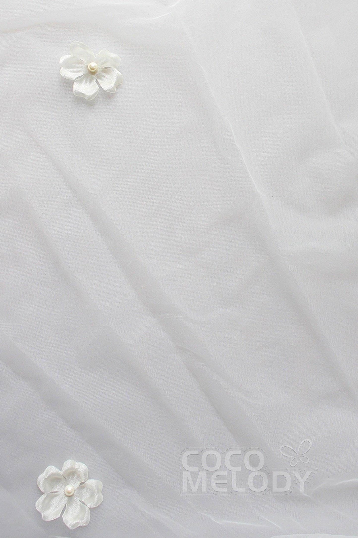 One-tier Cut Edge Tulle Cathedral Veils with Flower CV0208 - COCOMELODY
