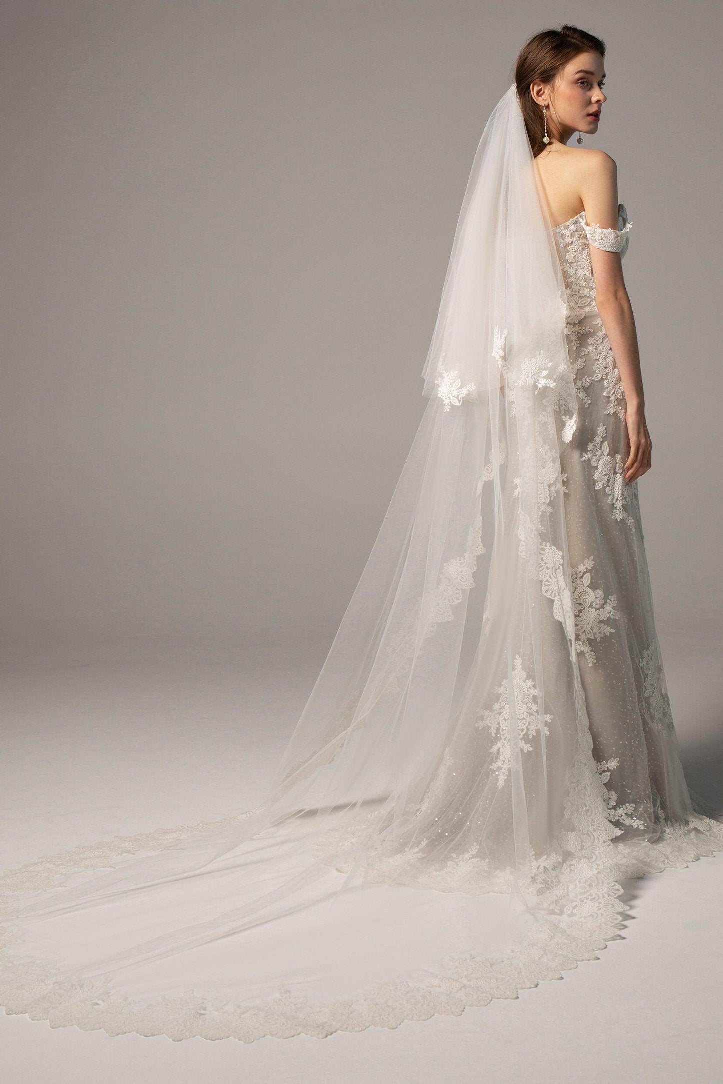 Two-tier Lace Edge Tulle Cathedral Veils Appliques CV0213 - COCOMELODY