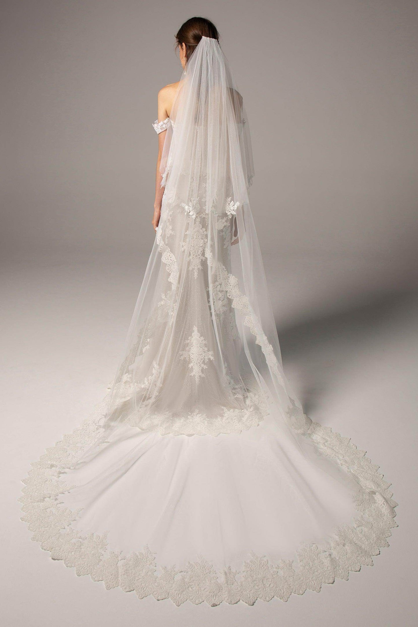 Two-tier Lace Edge Tulle Cathedral Veils Appliques CV0213 - COCOMELODY