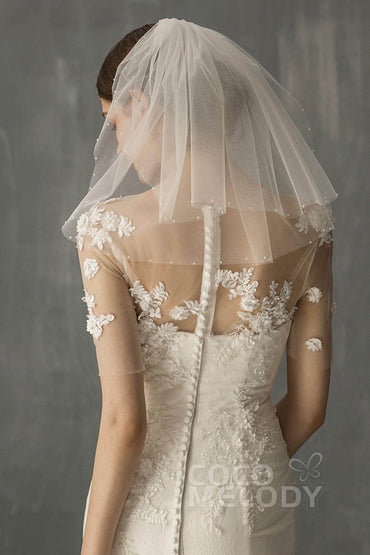 Two-tier Beaded Edge Voile Shoulder Veils Beading CV0220 - COCOMELODY