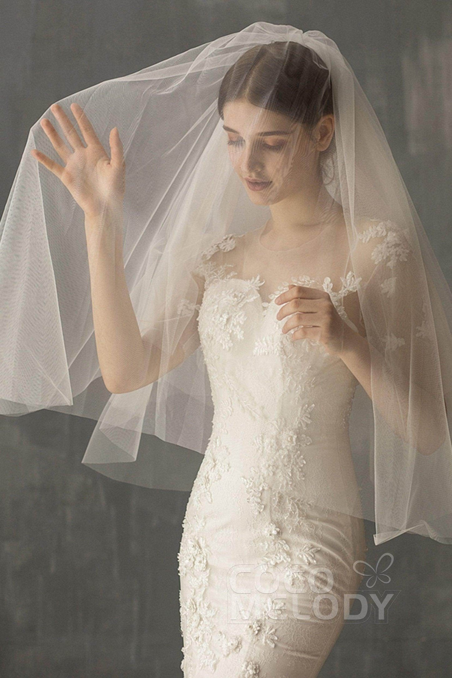Two-tier Cut Edge Voile Waist Veils CV0221 - COCOMELODY