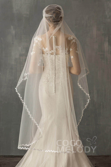 One-tier Lace Edge Voile Tea Veils with Appliques CV0222 - COCOMELODY