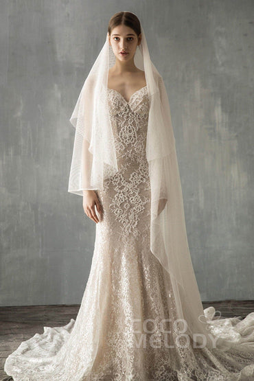 Two-tier Cut Edge Tulle Chapel Veils CV0223 - COCOMELODY