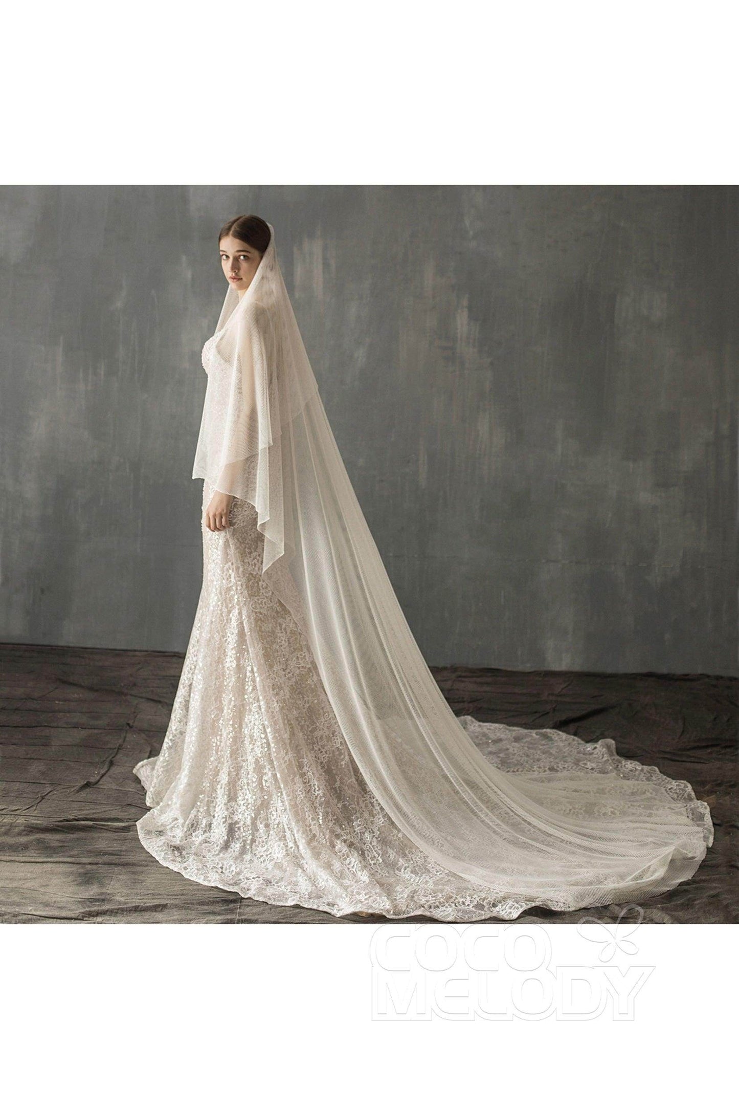 Two-tier Cut Edge Tulle Chapel Veils CV0223 - COCOMELODY