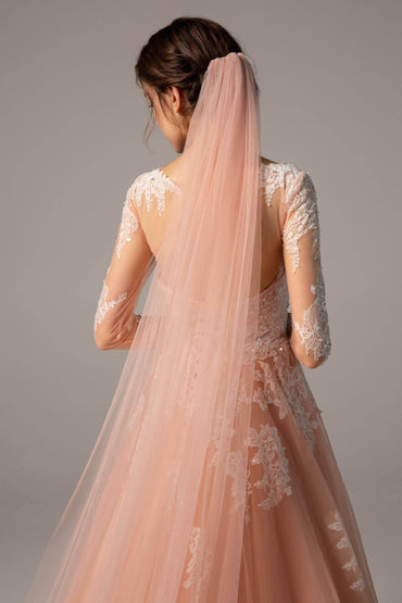 One-tier Cut Edge Tulle Cathedral Veils Appliques CV0233 - COCOMELODY