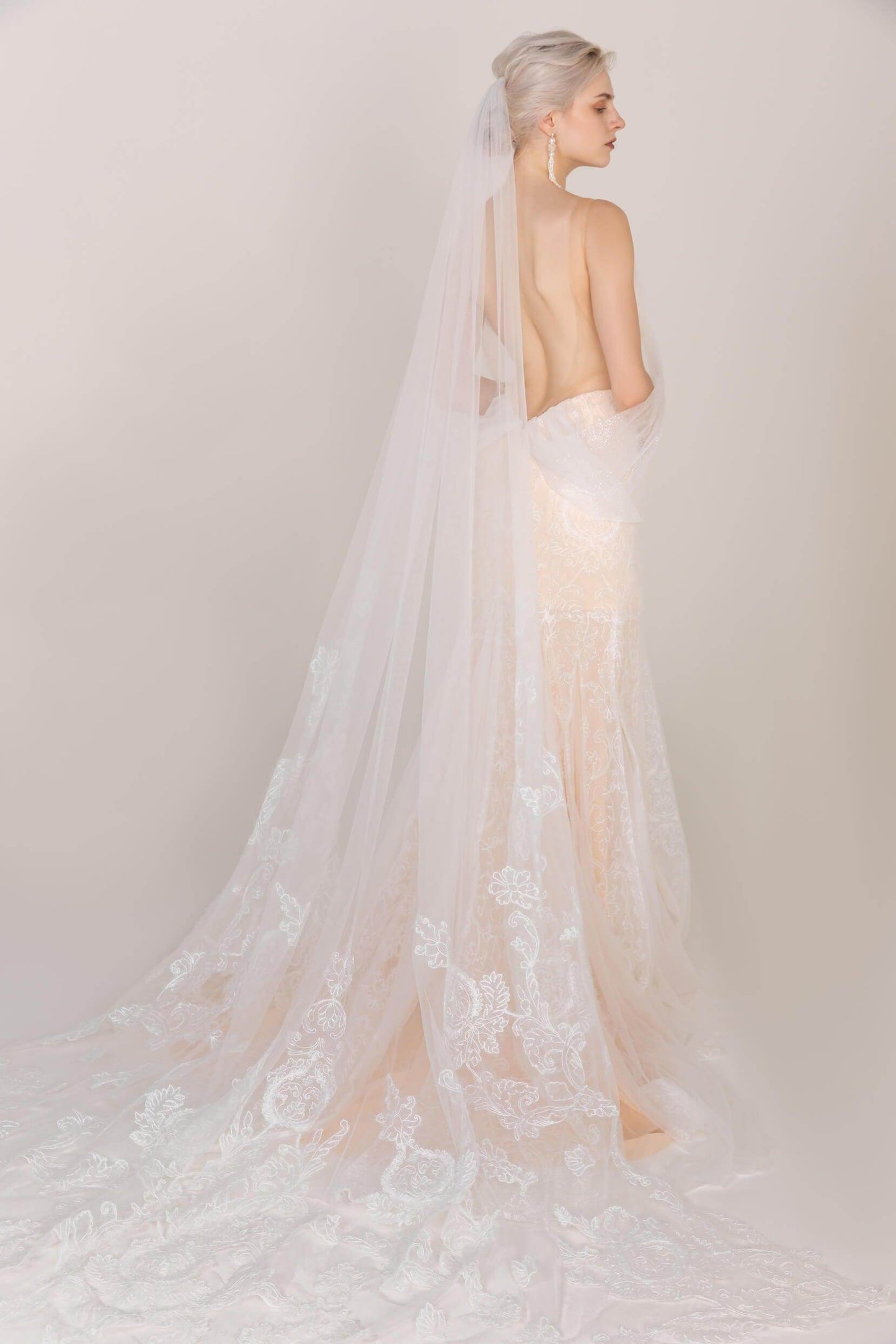 One-tier Lace Edge Tulle Cathedral Veils Appliques CV0245 - COCOMELODY