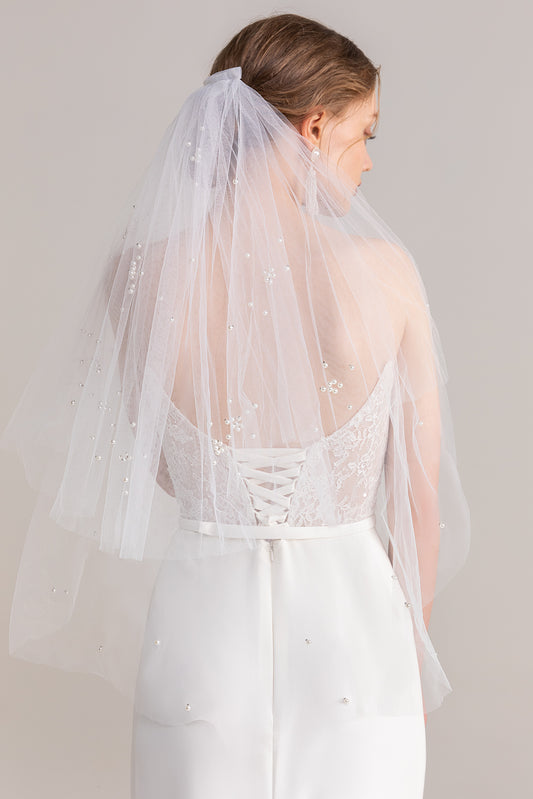 Two-tier Cut Edge Tulle Hip Veils with Beading CV0250