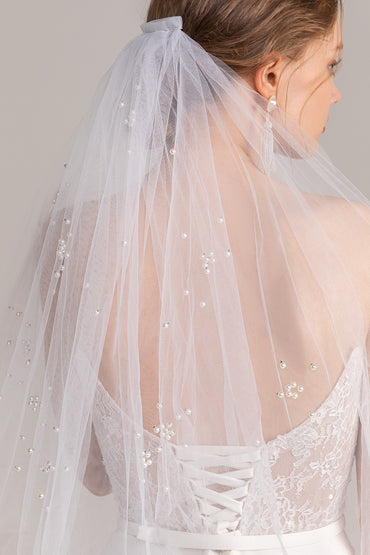 Two-tier Cut Edge Tulle Hip Veils with Beading CV0250