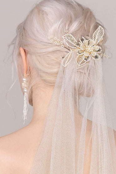 One-tier Cut Edge Tulle Fingertip Veils with Beading CV0255 - COCOMELODY