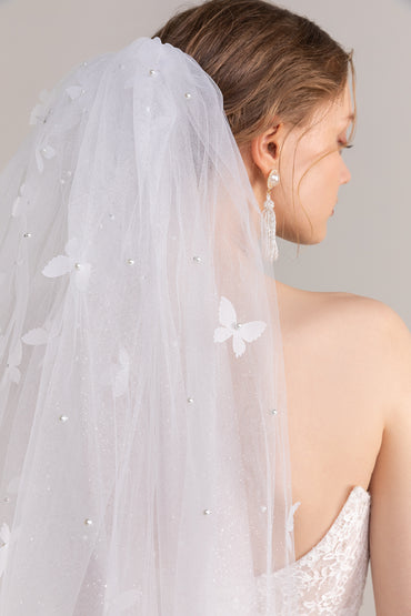 Two-tier Cut Edge Tulle Hip Veils with Beading CV0257