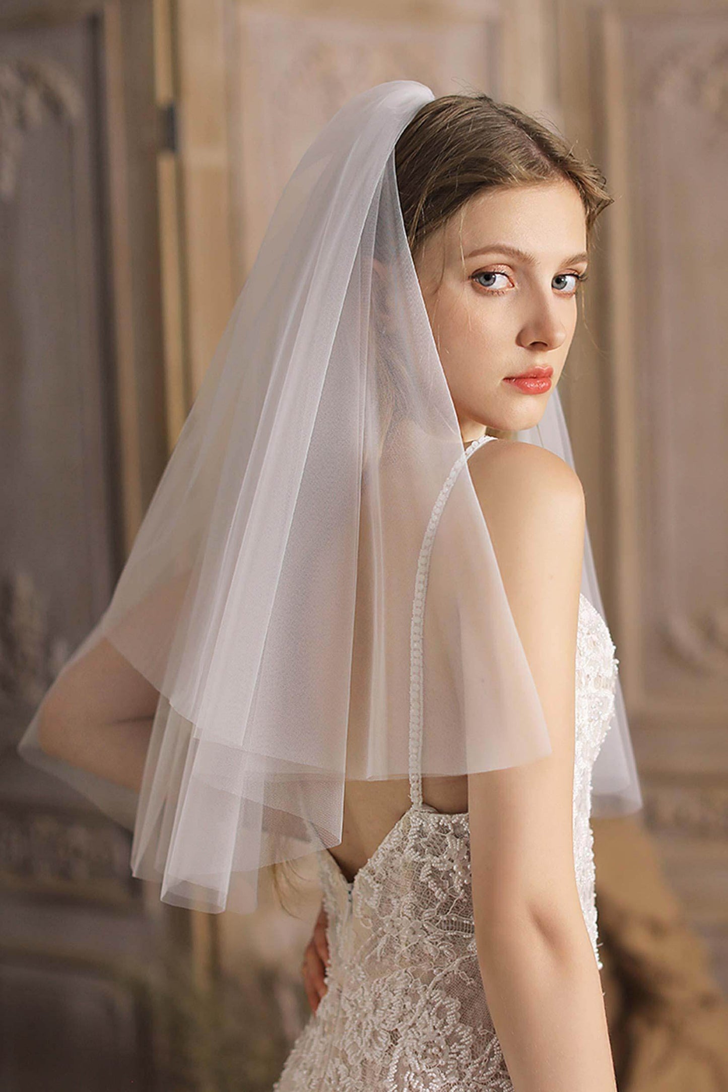 Two-tier Cut Edge Tulle Elbow Veils CV0260 - COCOMELODY