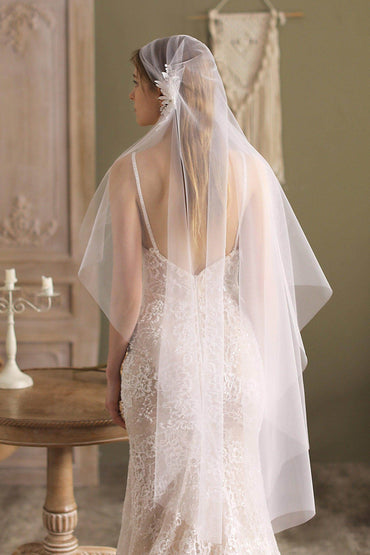 One-tier Cut Edge Tulle Hip Veils Appliques Beading CV0262 - COCOMELODY