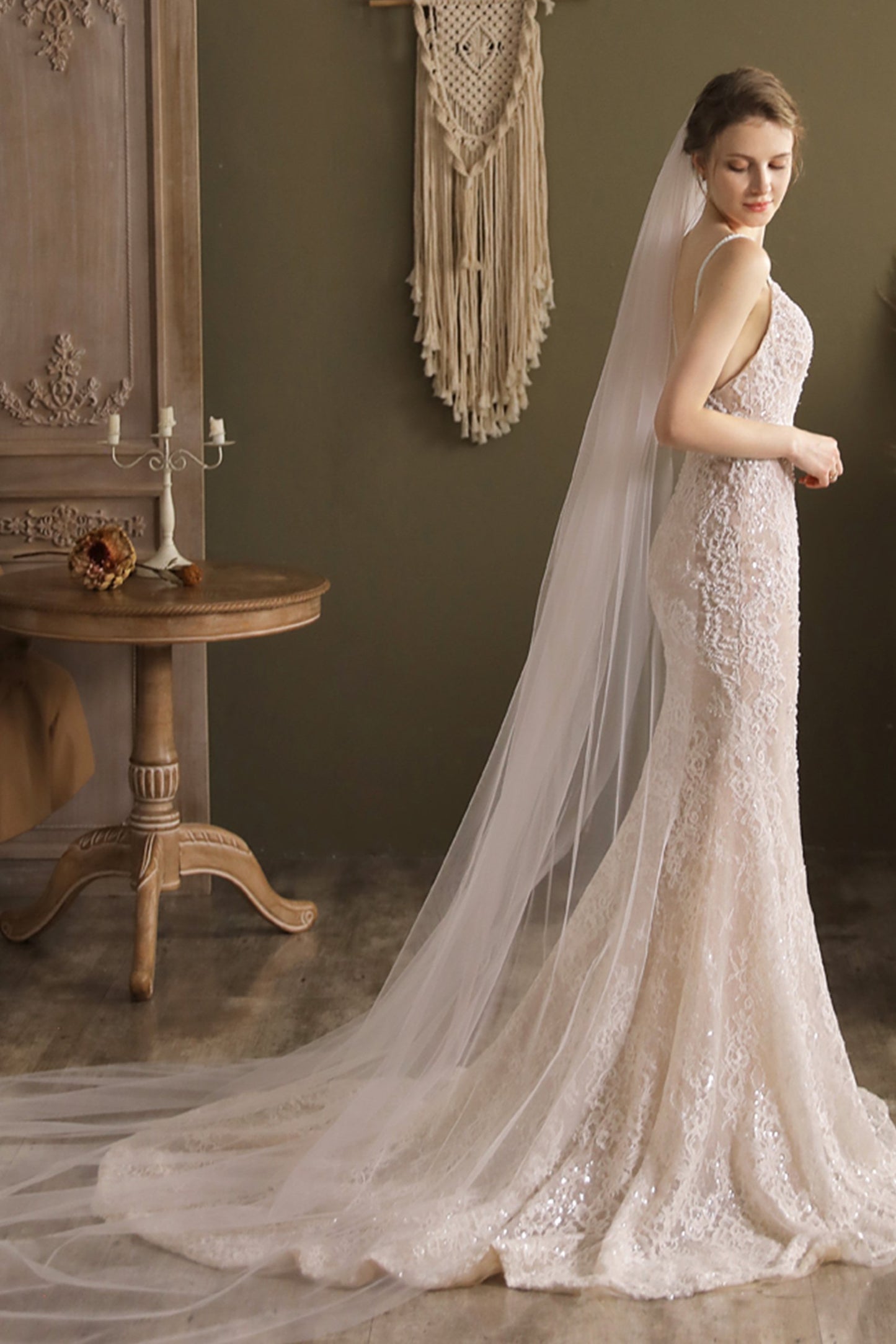 One-tier Cut Edge Tulle Chapel Veils CV0266