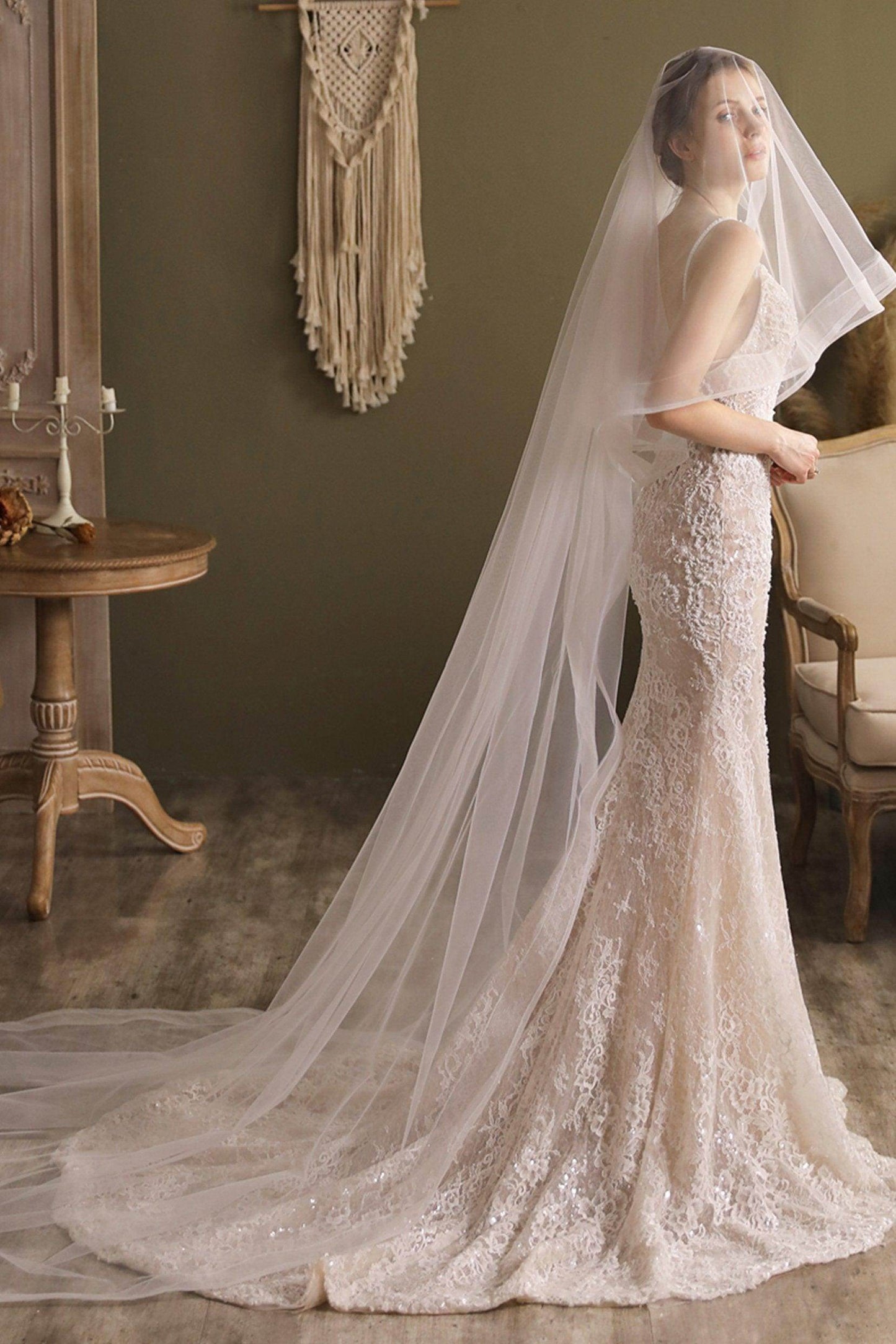 Two-tier Cut Edge Tulle Chapel Veils CV0268 - COCOMELODY