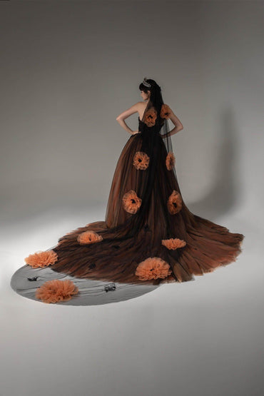 One-tier Cut Edge Tulle Chapel Veils with Appliques Beading CV0275 - COCOMELODY