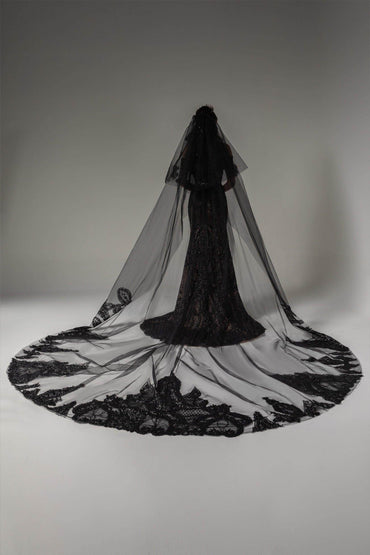 Two-tier Lace Edge Tulle Lace Cathedral Veils with Appliques CV0278 - COCOMELODY