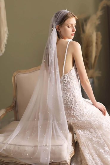 One-tier Cut Edge Tulle Tea Veils with Beading CV0294 - COCOMELODY