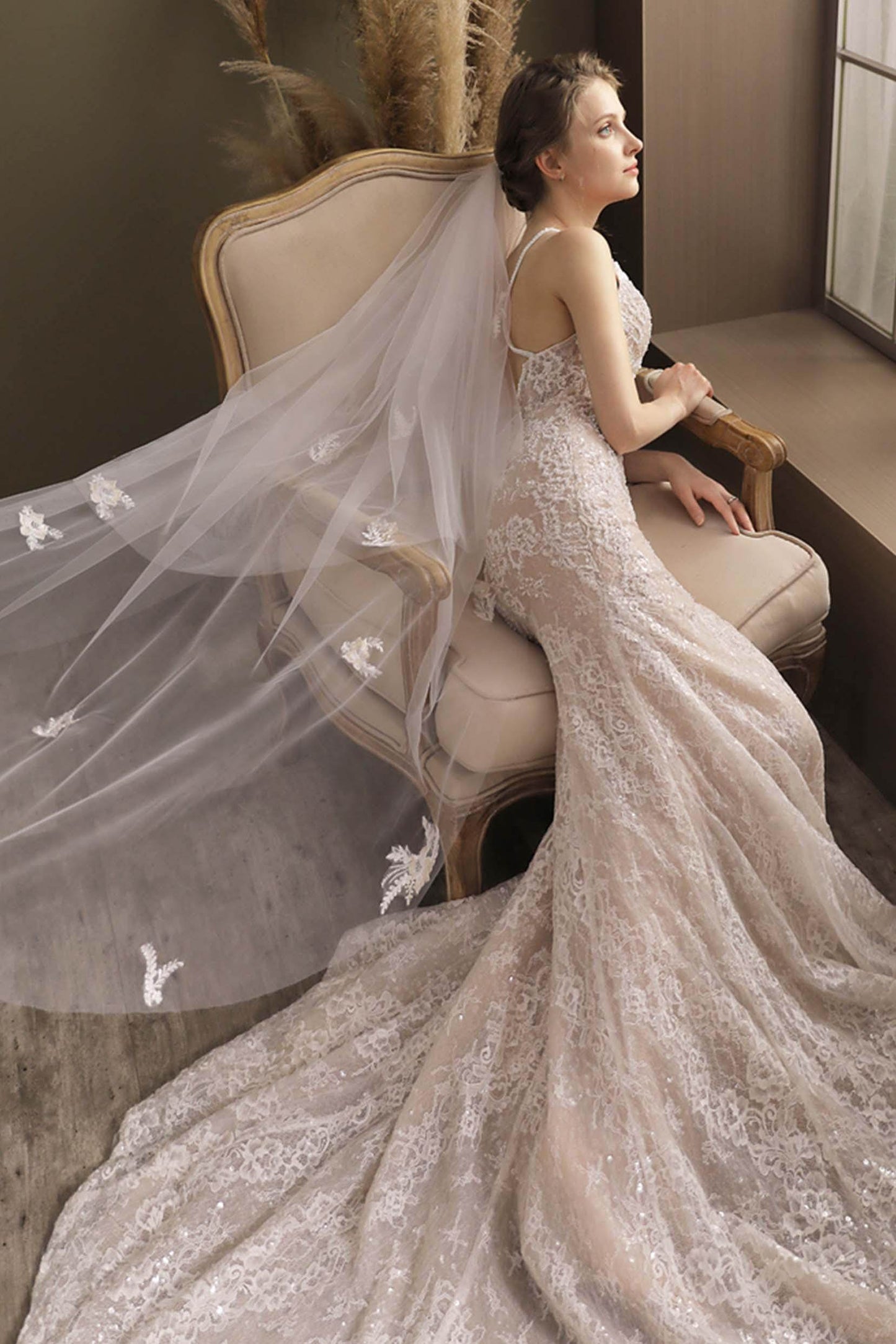 Two-tier Cut Edge Tulle Tea Veils with Appliques CV0295 - COCOMELODY