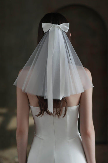 One-tier Cut Edge Tulle Shoulder Veils with Bow CV0301 - COCOMELODY