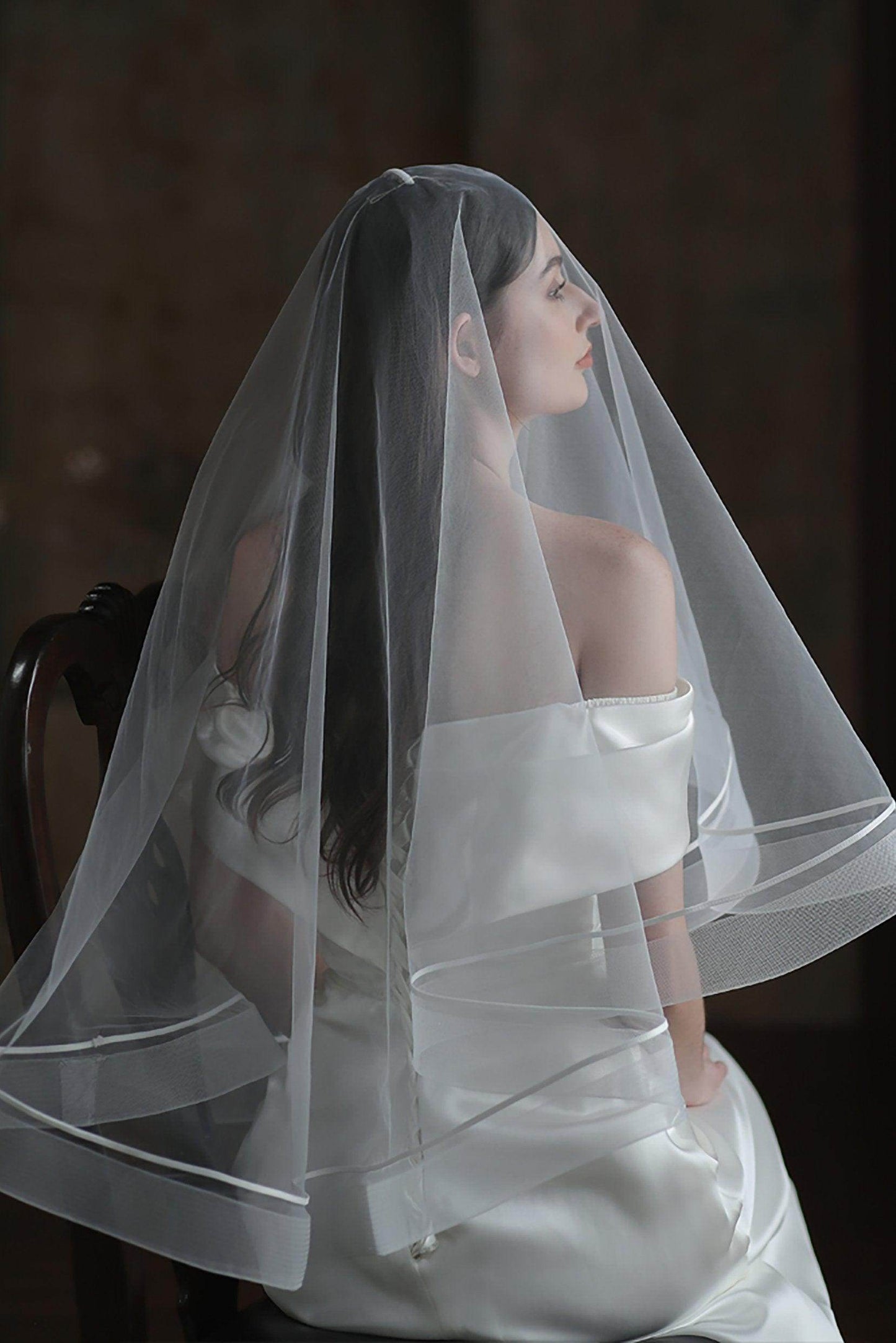 Two-tier Ribbon Edge Tulle Hip Veils with Ribbons CV0311 - COCOMELODY