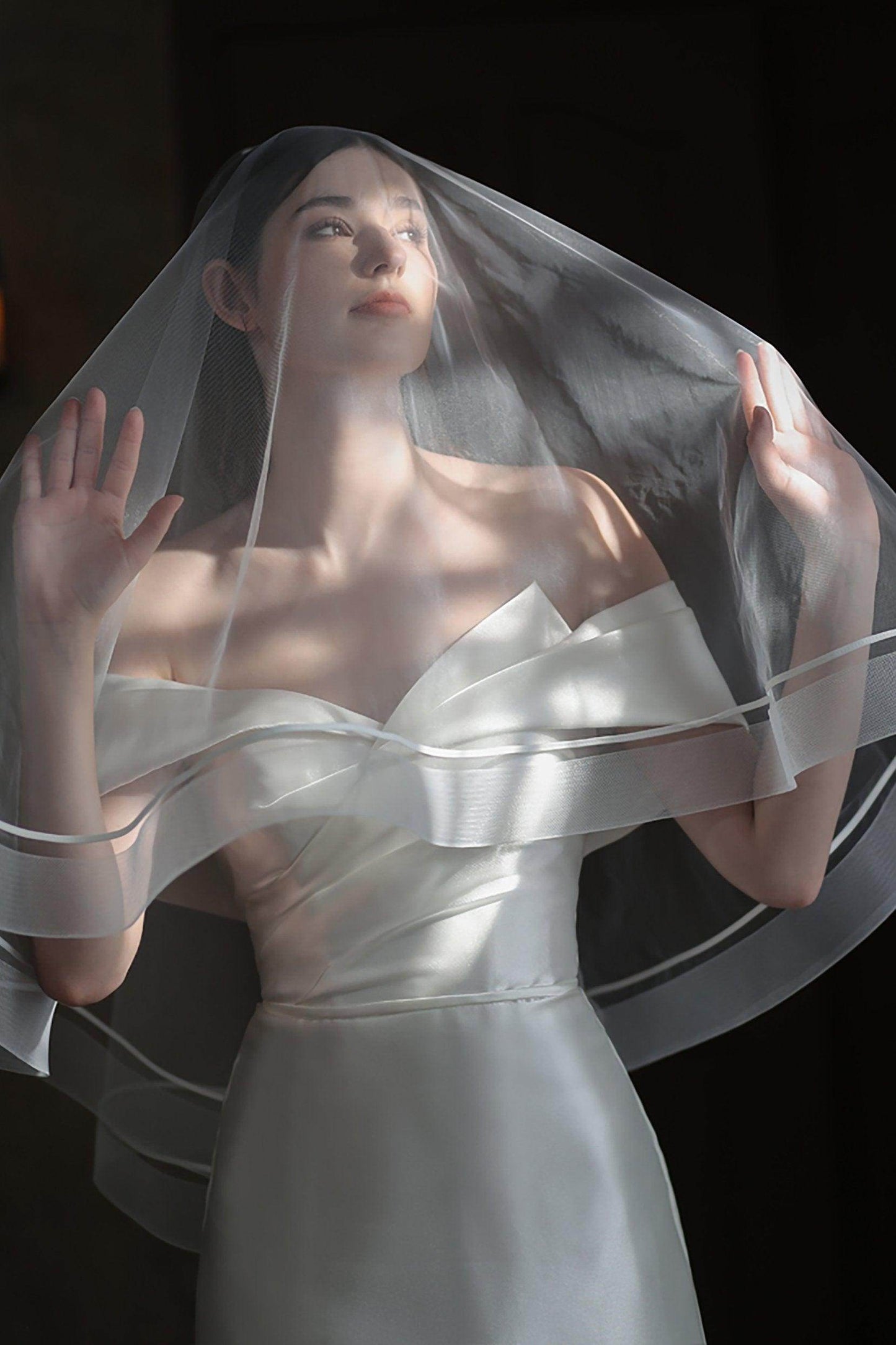 Two-tier Ribbon Edge Tulle Hip Veils with Ribbons CV0311 - COCOMELODY