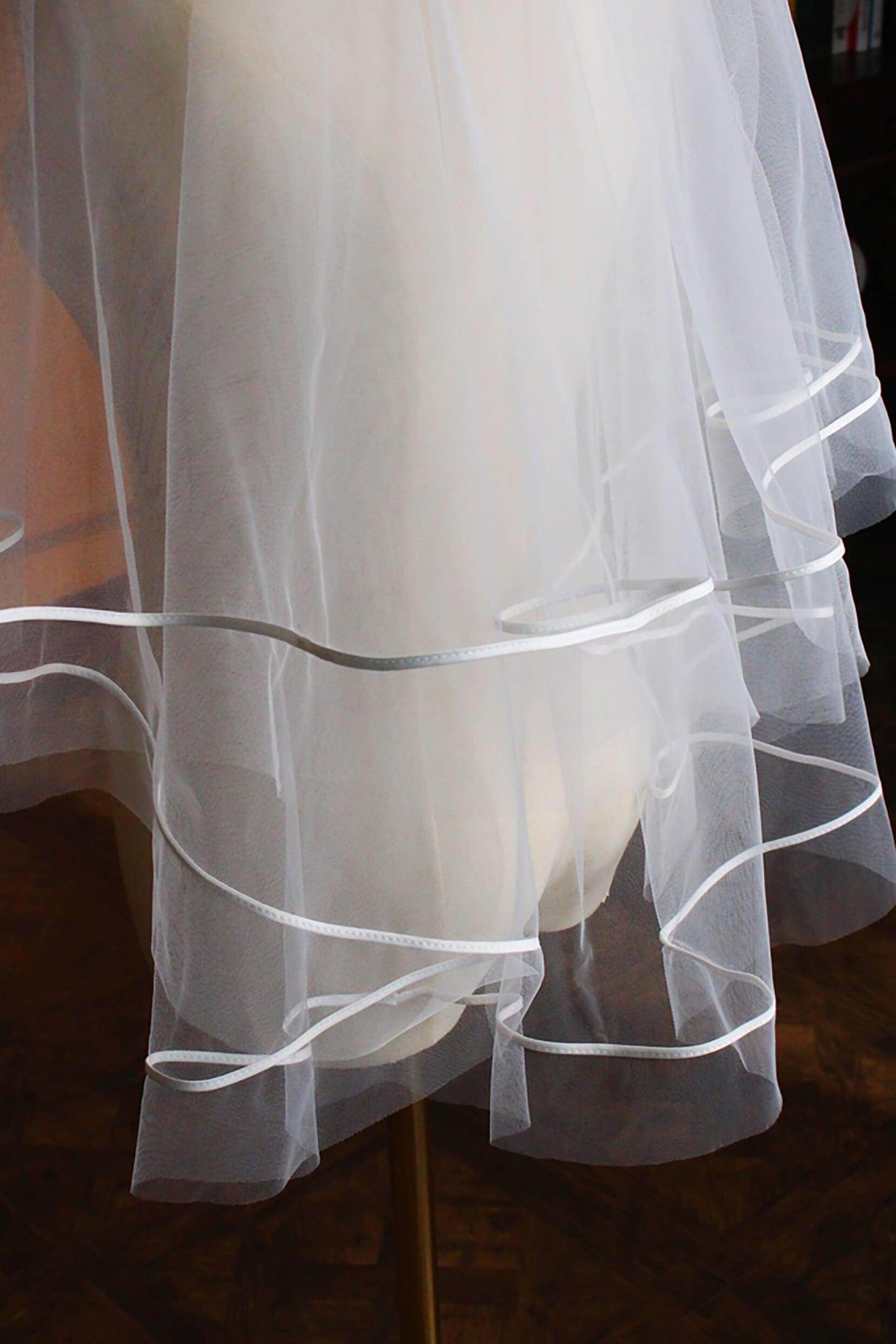 Two-tier Satin Edge Tulle Waist Veils with Ribbons CV0313 - COCOMELODY