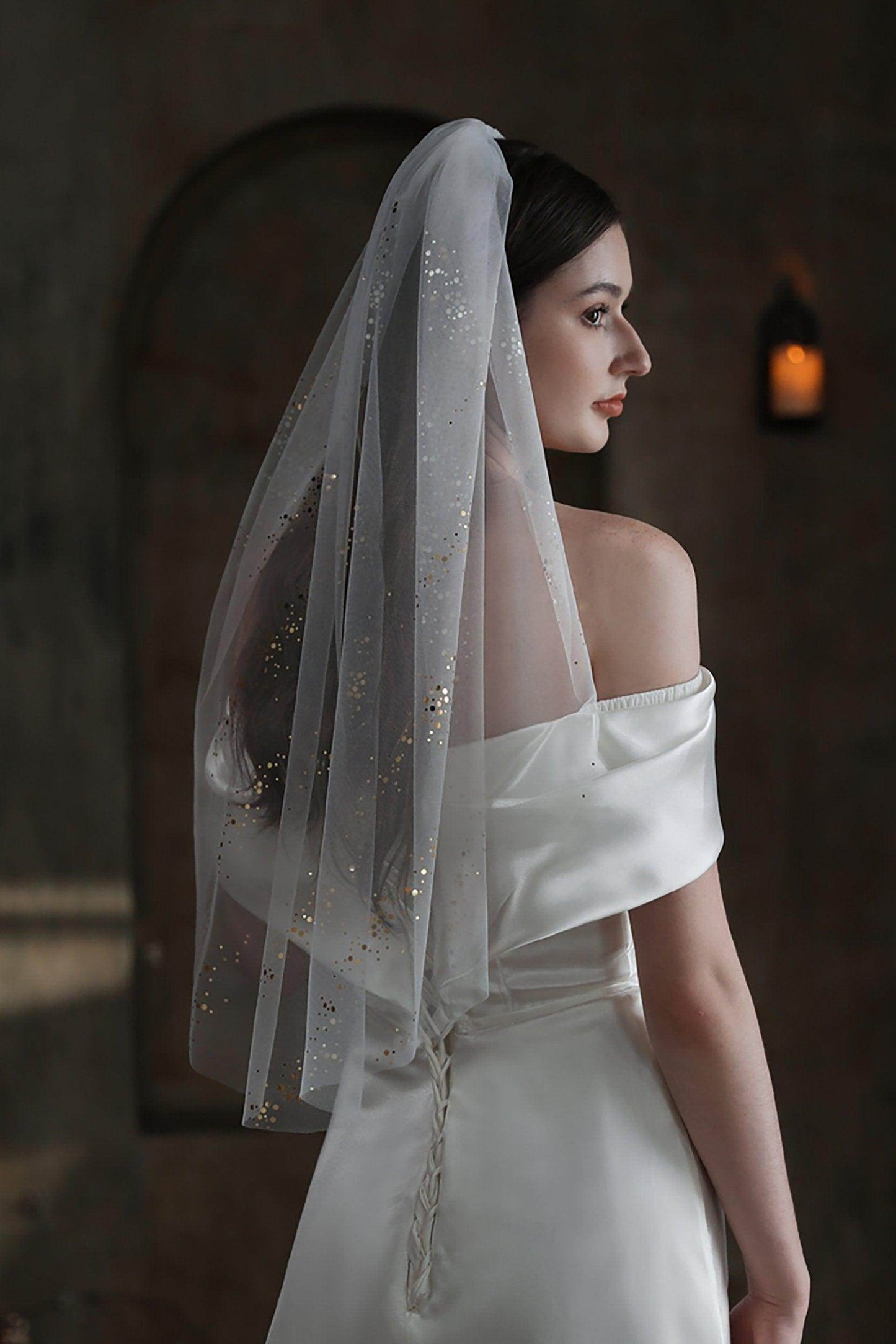 One-tier Cut Edge Tulle Waist Veils with Sequin CV0314 - COCOMELODY