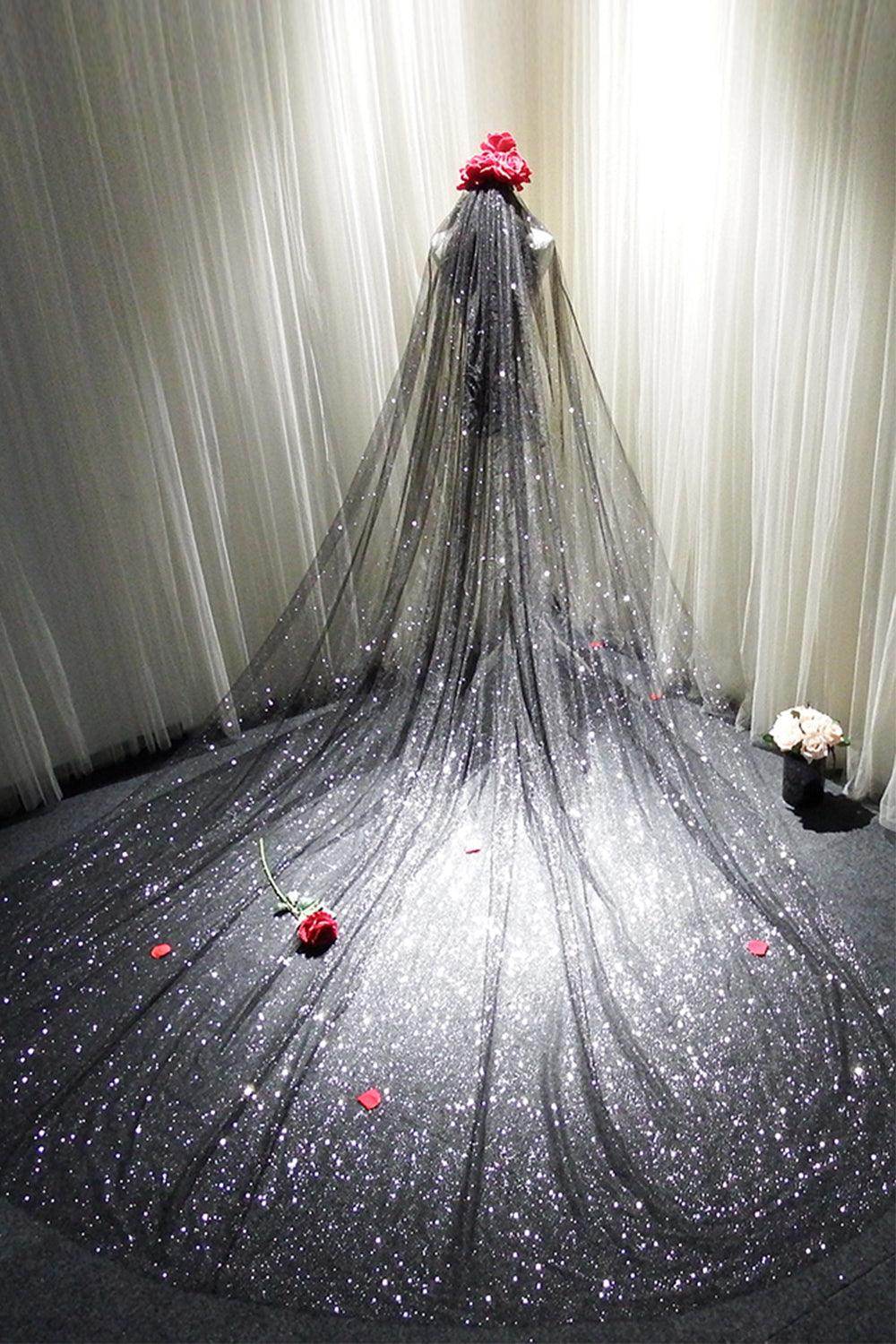 One-tier Cut Edge Tulle Cathedral Veils with Sequin CV0341 - COCOMELODY