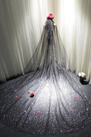 One-tier Cut Edge Tulle Cathedral Veils with Sequin CV0341 - COCOMELODY