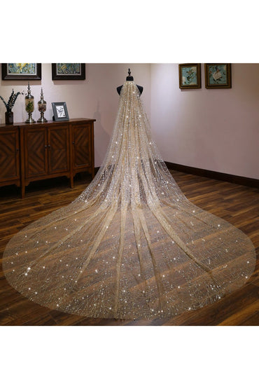 One-tier Cut Edge Tulle Cathedral Veils with Glitter Powder CV0358