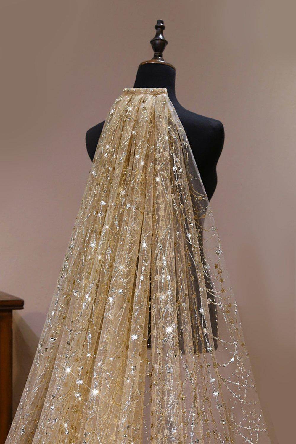 One-tier Cut Edge Tulle Cathedral Veils with Glitter Powder CV0358 - COCOMELODY